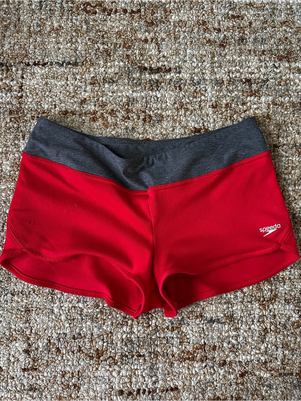Speedo Red Athletic Swim Shorts with Gray Waistband